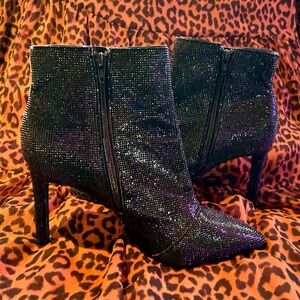 Gianni Bini Black Sparkly PointedToe Heeled Boots, US Size 10